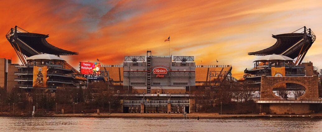 pittsburgh, heinz field, nfl, stadium, city, football, sports, skyline, sky, nature, clouds, sunrise, river, water, brown football