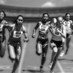 women, running, race, racing, athletes, female atheletes, relay race, competition, stadium, sport, run, athletics, black and white, monochrome, track and field, women, running, running, running, running, running, race, race, sport, sport, run