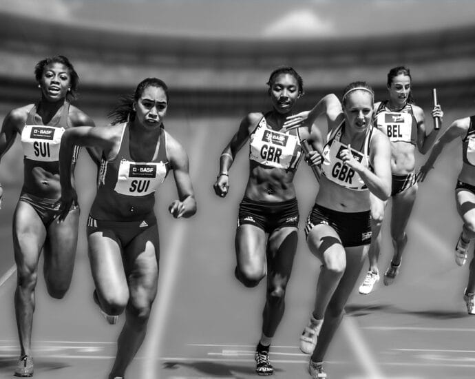 women, running, race, racing, athletes, female atheletes, relay race, competition, stadium, sport, run, athletics, black and white, monochrome, track and field, women, running, running, running, running, running, race, race, sport, sport, run