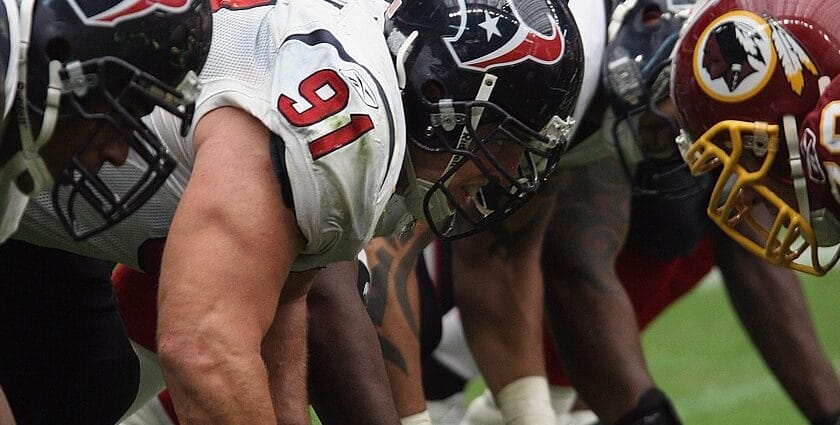professional football, nfl, american football, linemen, muscular, large, sport, game, player, helmet, nature, competition, field, team, athlete, football helmet, grass, body, muscles, arms, pro, action, male, texas, texan, line of scrimmage