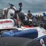 Close-up view of a racer in a Formula car at Mont-Tremblant. Motorsport excitement captured.