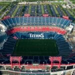 Aerial shot of the empty Nissan Stadium, home to the Tennessee Titans in Nashville.